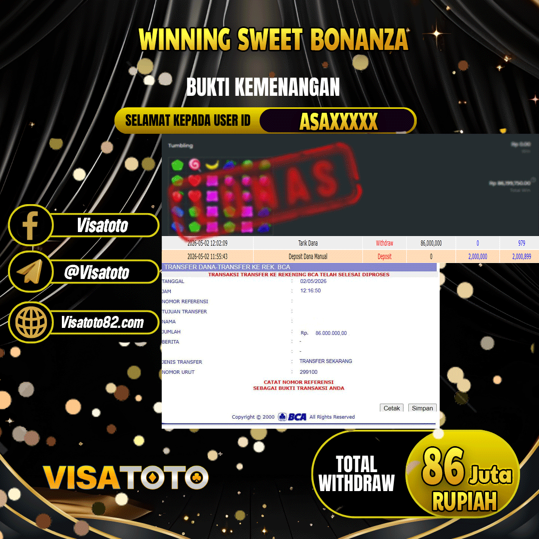 VISATOTO JACKPOT SLOT SWEET BONANZA RP.86.000.000,- LUNAS USER ID ASA***