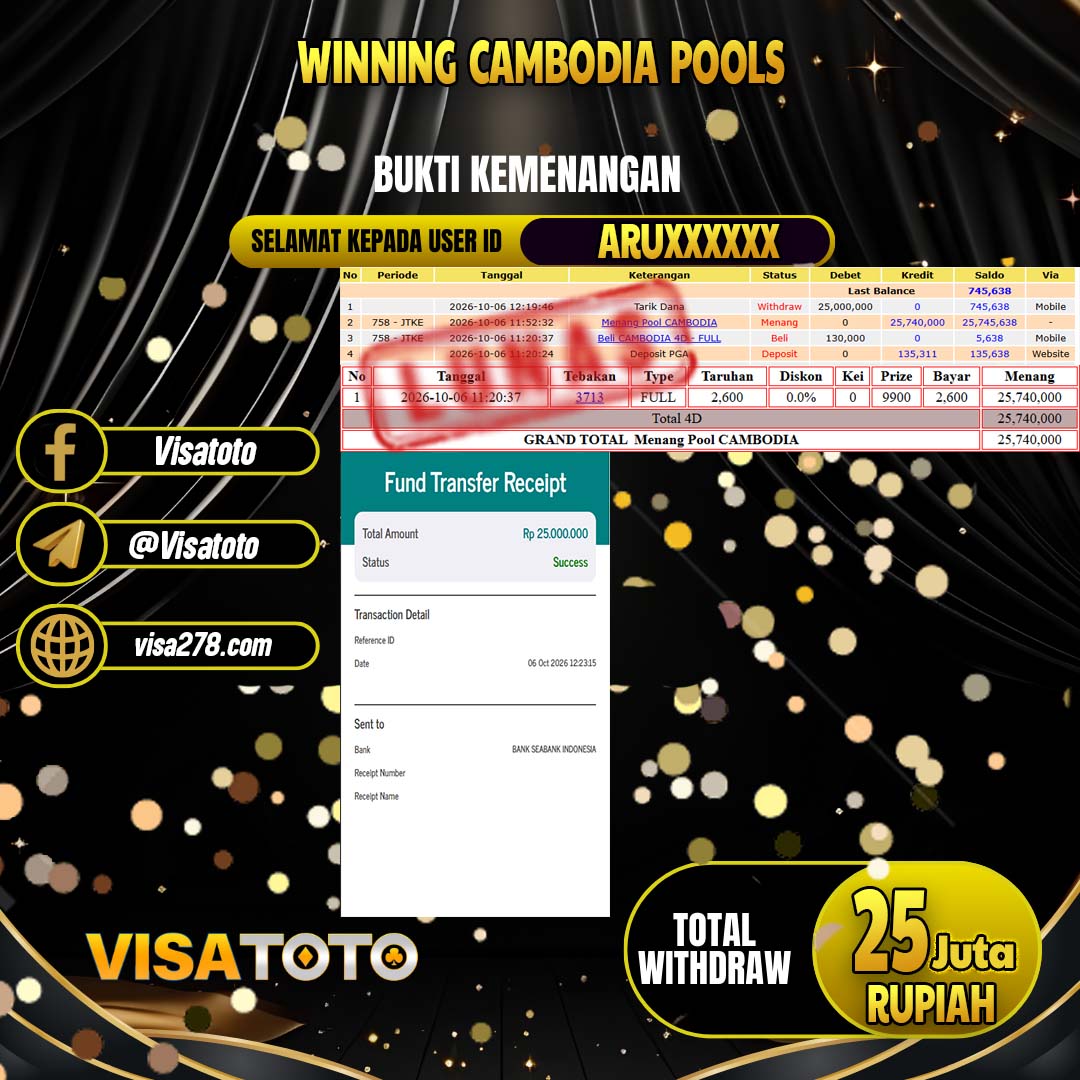 VISATOTO JACKPOT TOGEL CAMBODIA RP.25.000.000, - LUNAS  USER  ID ARU****