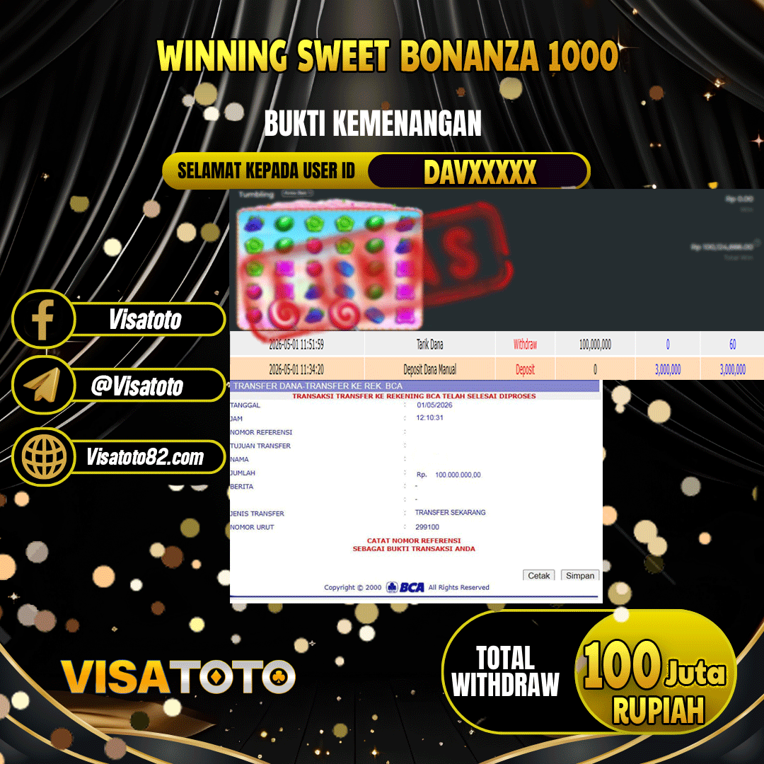 VISATOTO JACKPOT SLOT SWEET BONANZA 1000 RP.100.000.000,- LUNAS USER ID DAV***