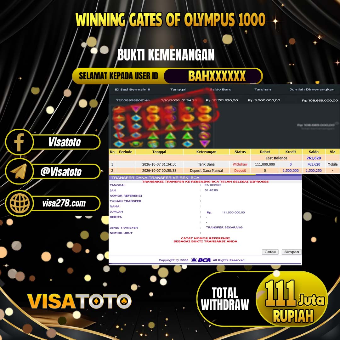 VISATOTO JACKPOT SLOT GATES OF OLYMPUS 1000 RP.111.000.000, - LUNAS  USER  ID BAH****