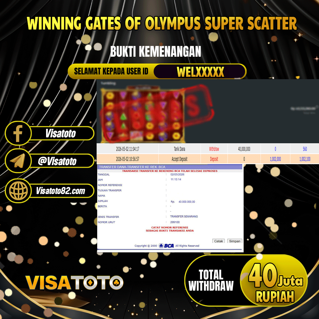 VISATOTO JACKPOT SLOT GATES OF OLYMPUS SUPER SCATTER RP.40.000.000,- LUNAS USER ID WEL***
