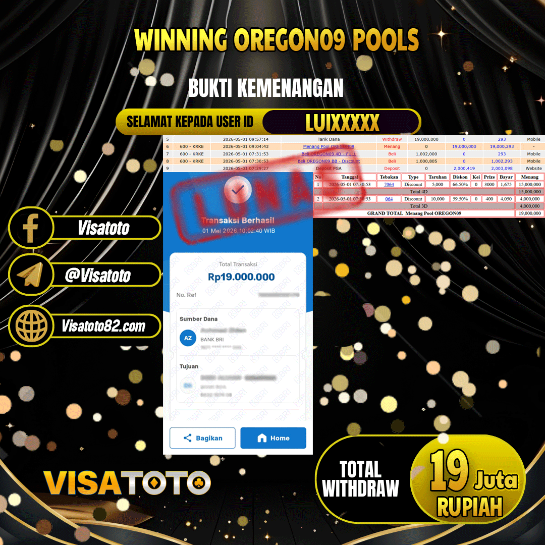 VISATOTO JACKPOT TOGEL OREGON 09 RP.19.000.000,- LUNAS USER ID LUI***